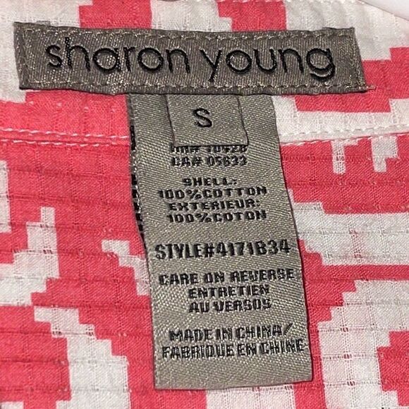 Sharon Young Top womens size small Botton Up Geo Print cotton shirt Boho Blouse - Picture 10 of 10